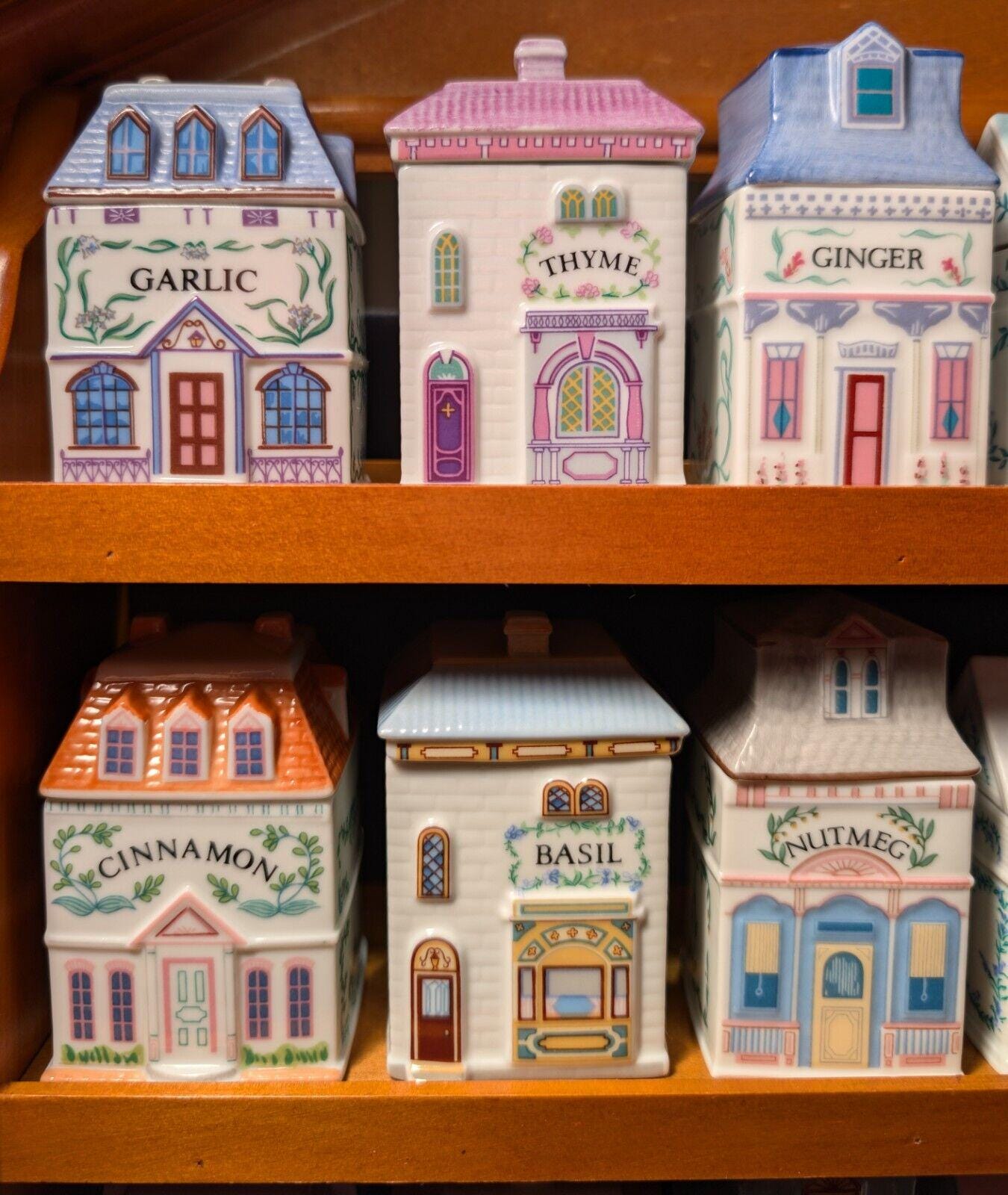 1989 LENOX Spice Village  Porcelain Complete Set (24) Wooden Display Rack "NICE"